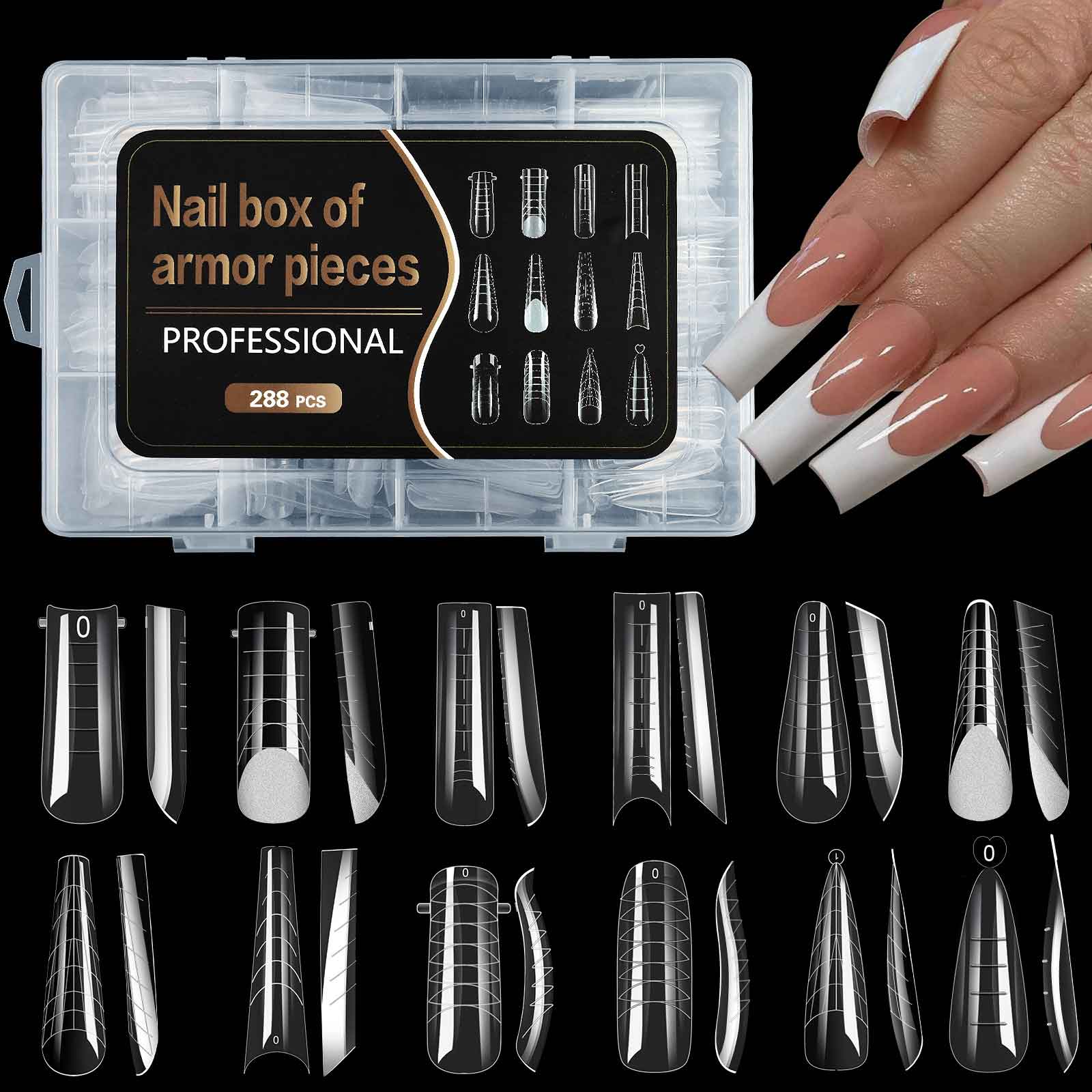 Dual Nail Formulir Nail Tips 12 Wangun 288pcs kanggo poli kuku gel